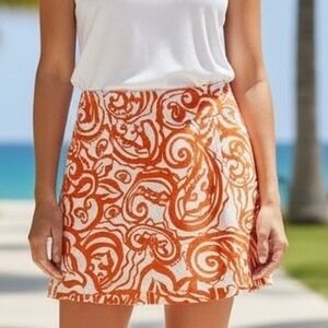 Merona Abstract Paisley Mini Skirt Elastic Back Tropical Boho Retro Resortwear L